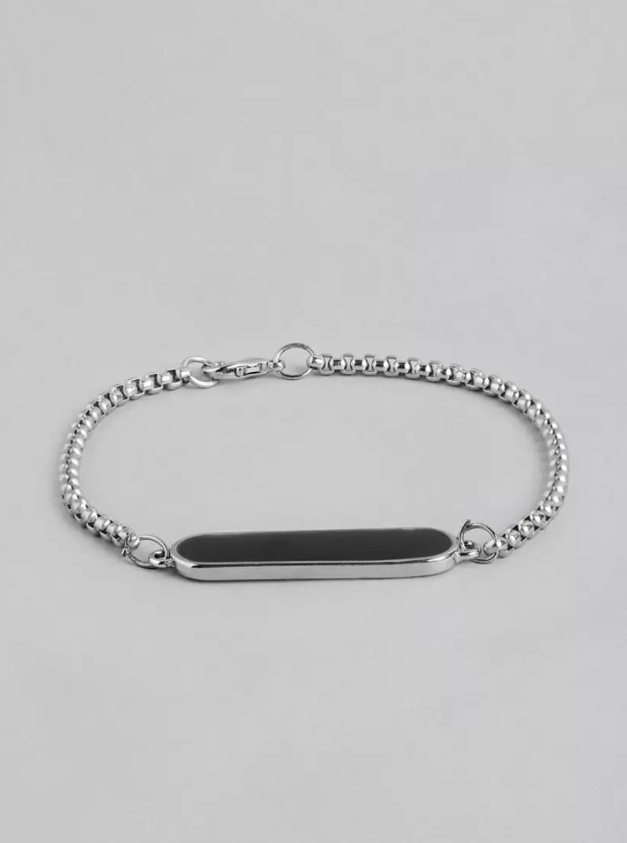 Unisex Silver Plated Stainless Steel Black Stone Link Bracelet – Stylish Fashion Jewelry - Image 2