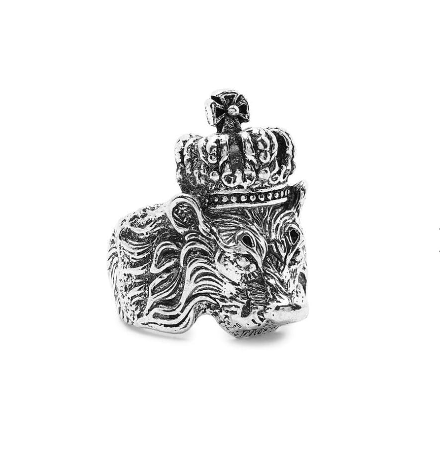 Trendy Oxidised Silver Plated Stainless Steel Lion Head Crown Ring – Unisex - Image 3