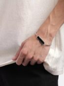 Unisex Silver Plated Stainless Steel Black Stone Link Bracelet – Stylish Fashion Jewelry