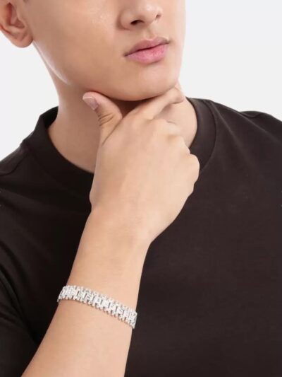 Unisex Silver Plated Stainless Steel Designer Link Bracelet – Stylish Fashion Jewelry
