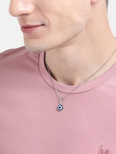 Unisex Silver Plated Stainless Steel Evil Eye Pendant Necklace with Chain – Stylish Fashion Jewelry