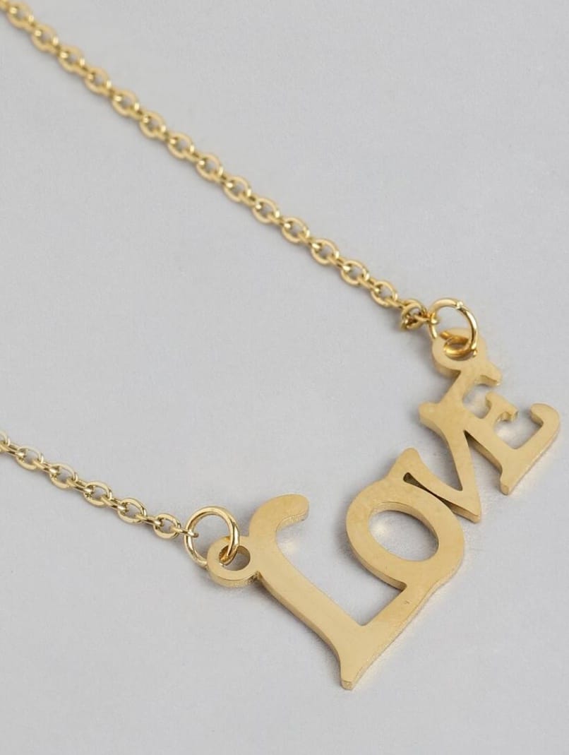 Unisex Gold Plated Stainless Steel Love Letter Pendant Necklace with Chain – Stylish Fashion Jewelry - Image 3