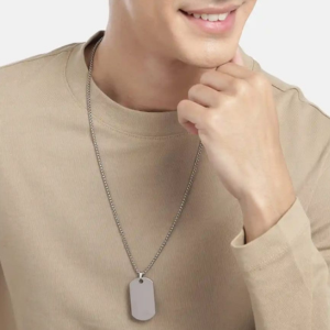 Unisex Silver Geometric Pendant With Chain