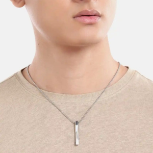 Unisex Silver Vertical Bar Stick Pendant With Chain