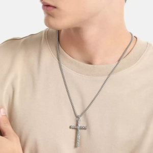 Unisex Silver Cross High Polished Pendant With Chain