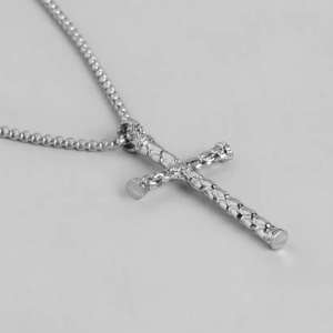 Unisex Silver Cross High Polished Pendant With Chain - Image 3