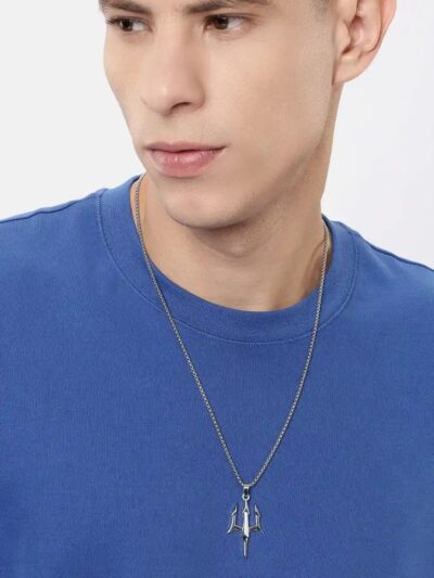 Unisex Combo 2 Stylish Anime Dragon Tooth & Fire Sword Silver Polished Minimal Stainless Steel Pendants With Chains