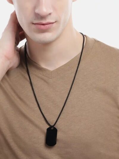 Unisex Black Geometric Pendant With Chain