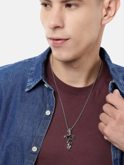 Unisex tribal fire cross anime enamelled pendant with chain