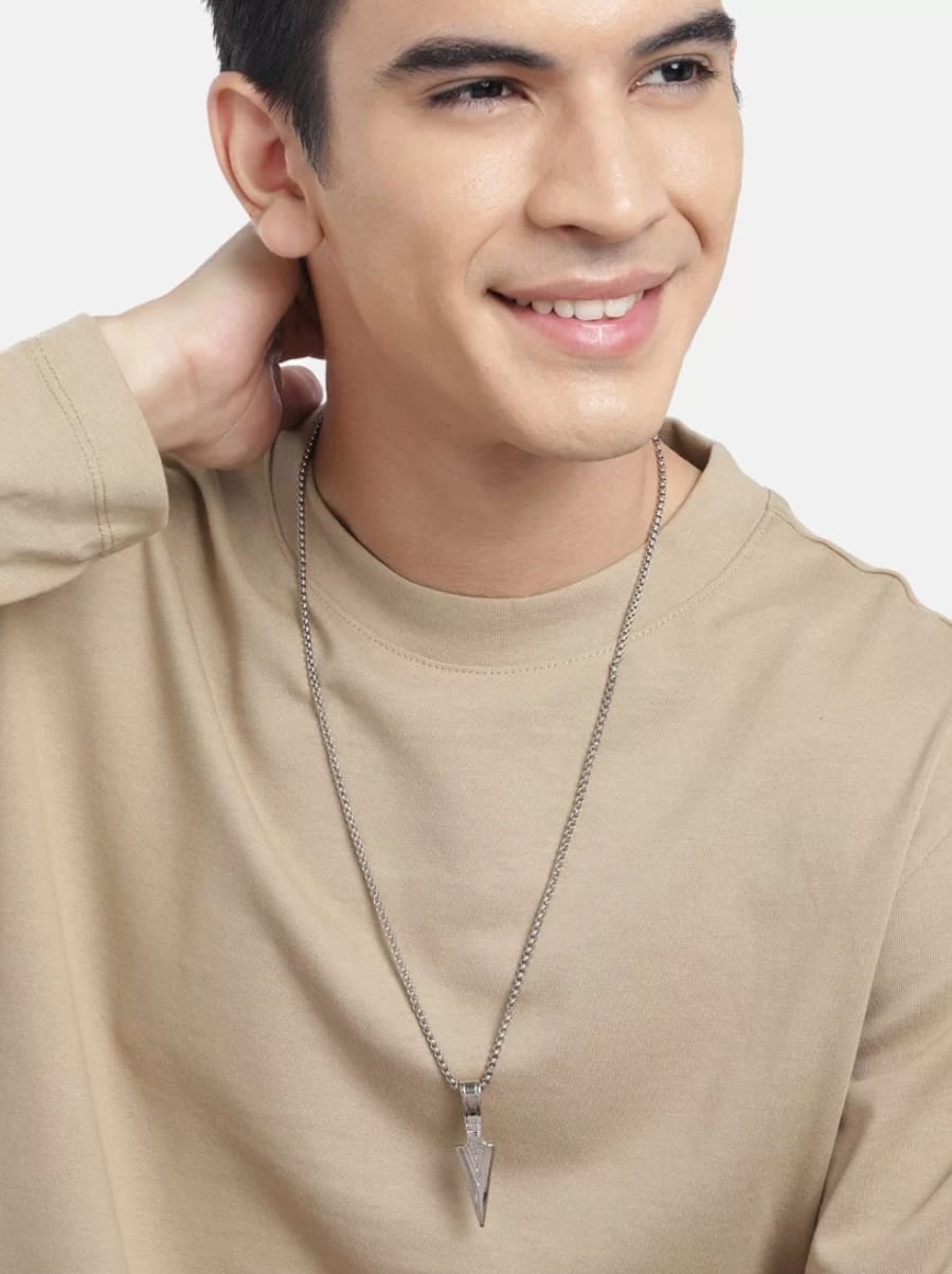 Unisex Silver Arrow Pendant Necklace With Chain