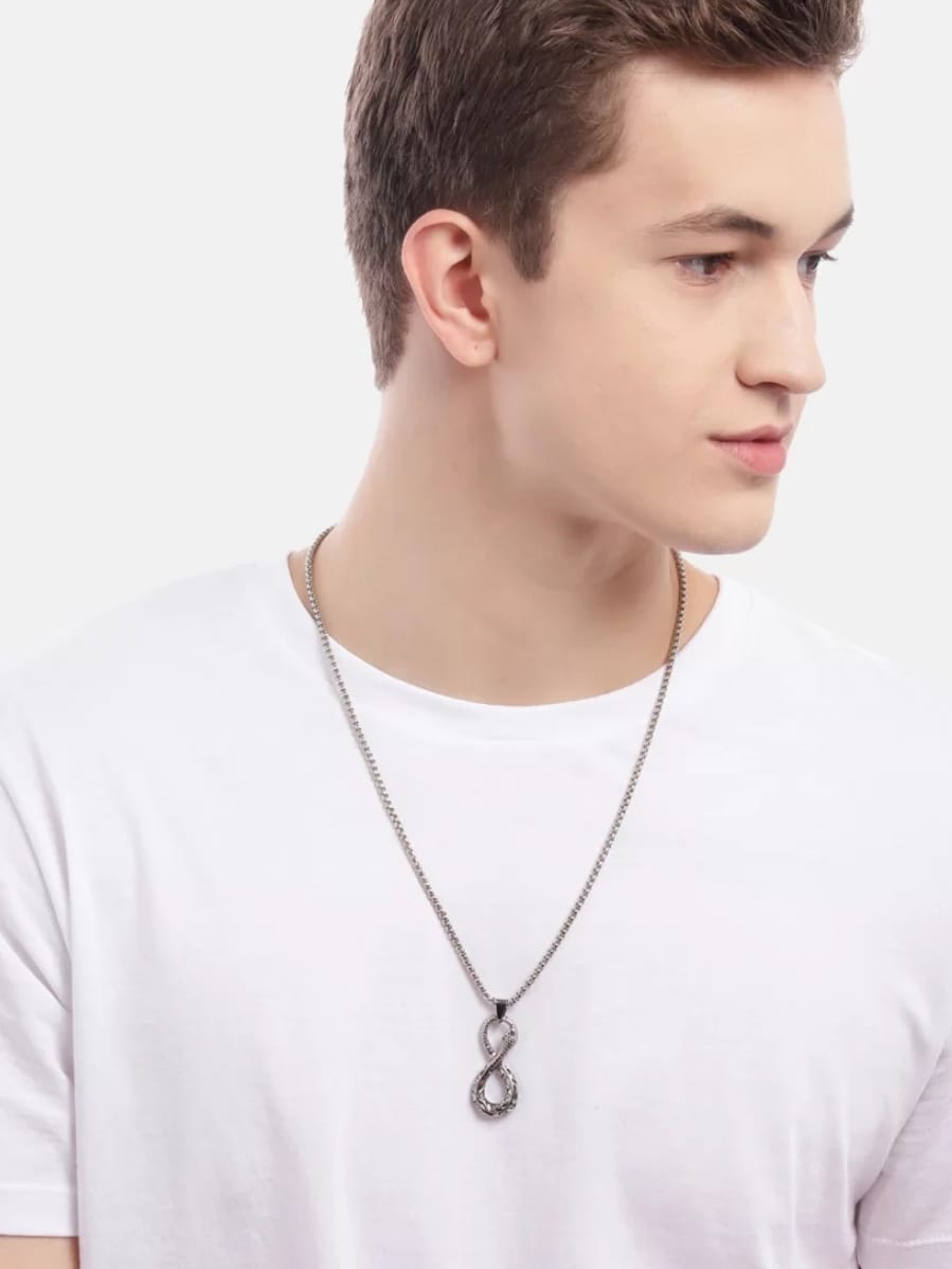 Unisex Silver Infinity Loop Shaped Pendant With Chain