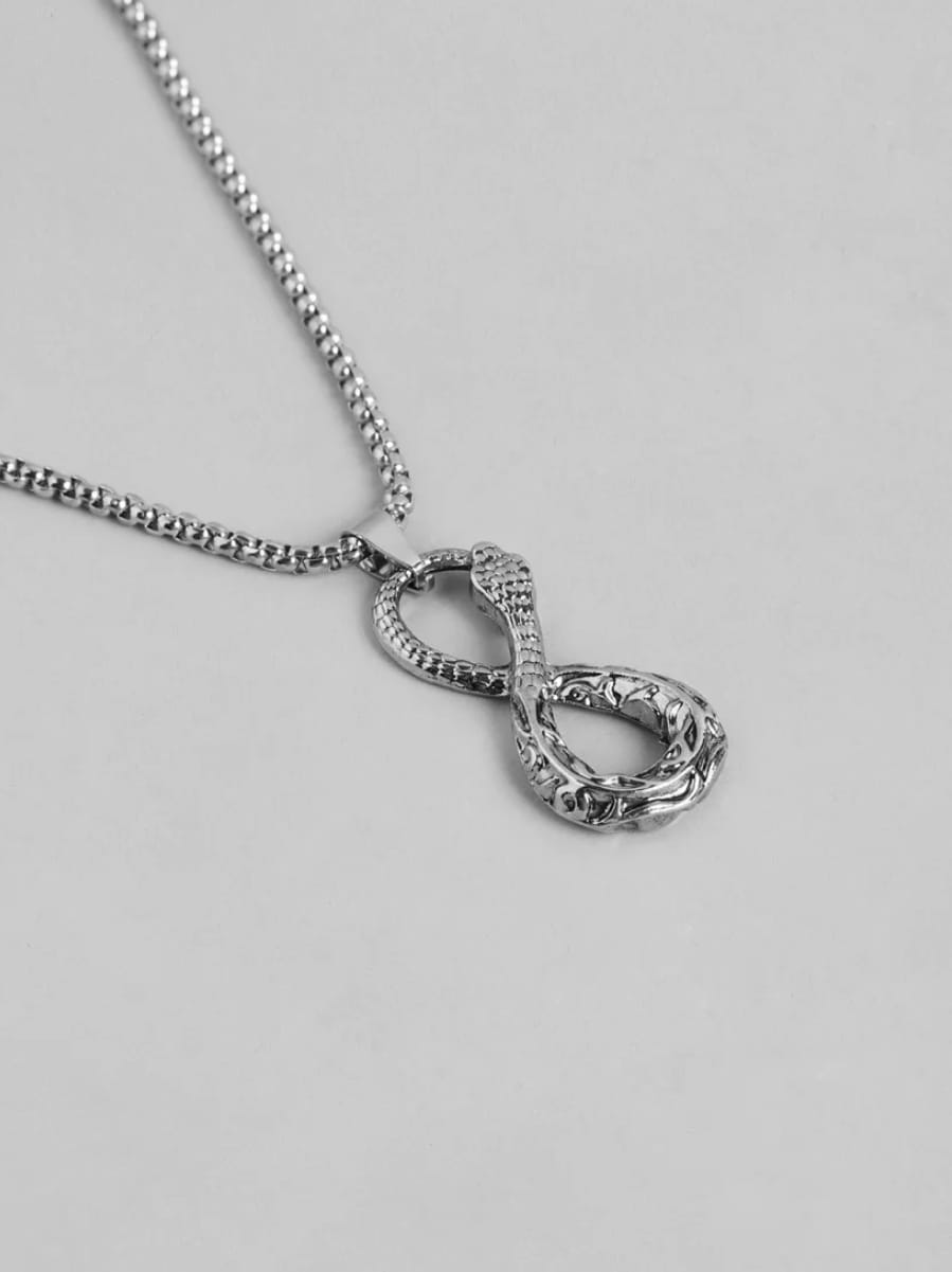 Unisex Silver Infinity Loop Shaped Pendant With Chain - Image 4
