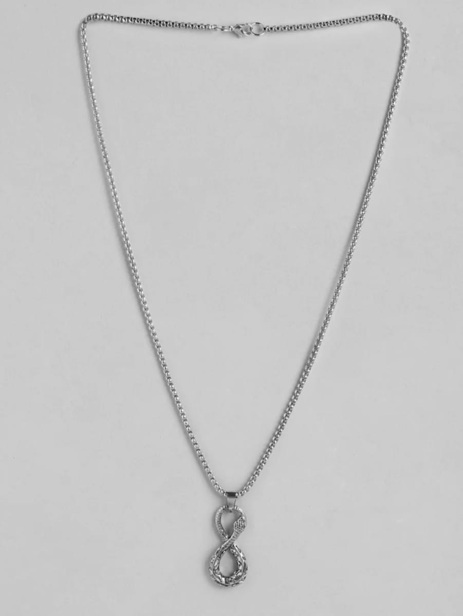 Unisex Silver Infinity Loop Shaped Pendant With Chain - Image 2