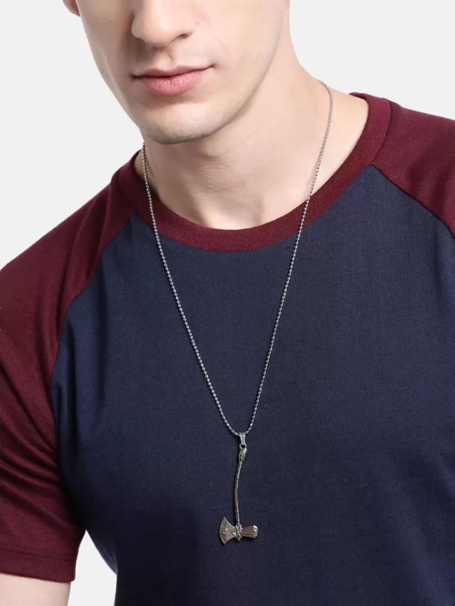 Unisex Silver Plated Stainless Steel Axe Pendant Necklace with Chain – Stylish Fashion Jewelry