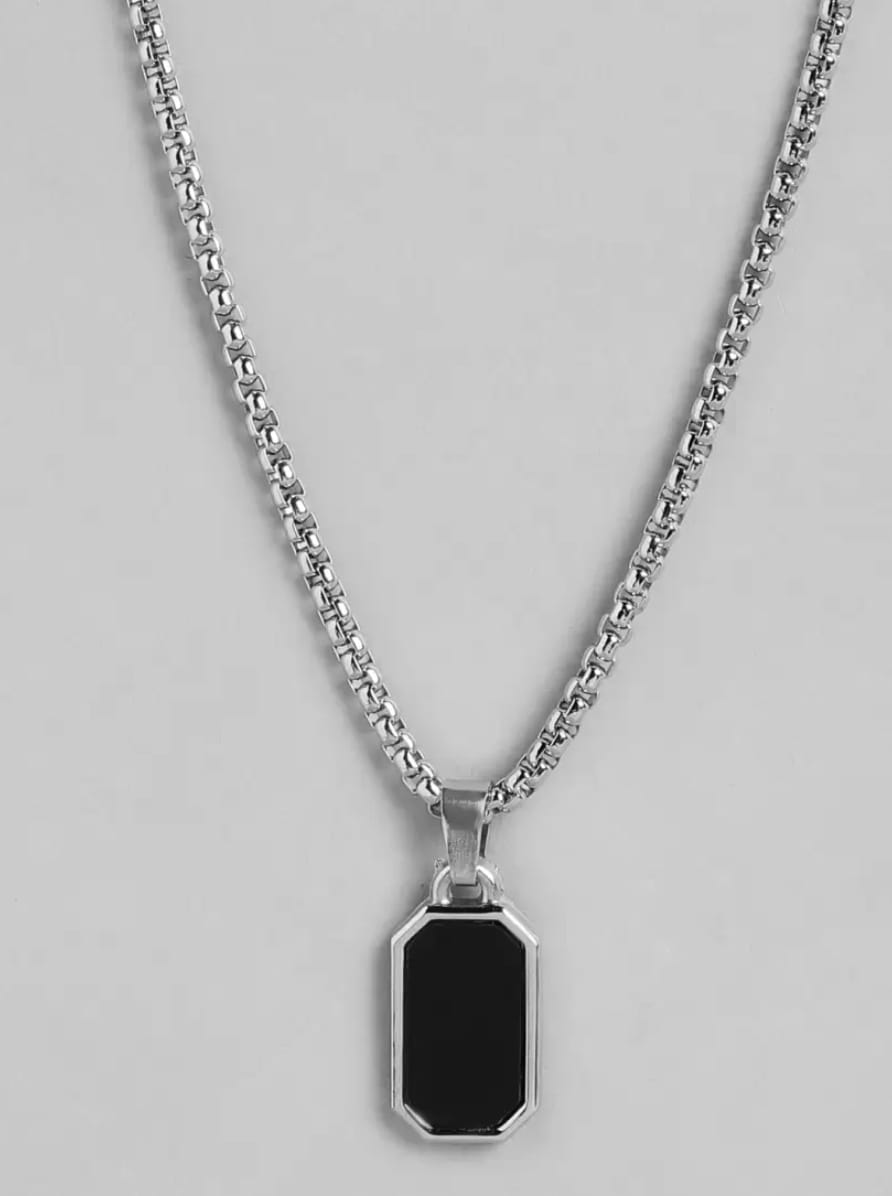 Unisex Geometric Artificial Stone Pendant With Chain - Image 2