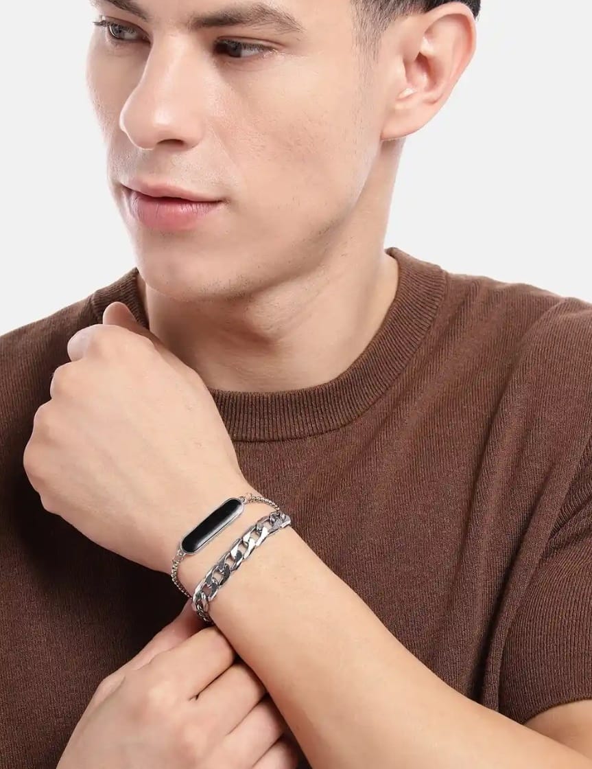 Men’s Stylish Bracelet Combo (Cuban Link & Black Bar Bracelet Set)