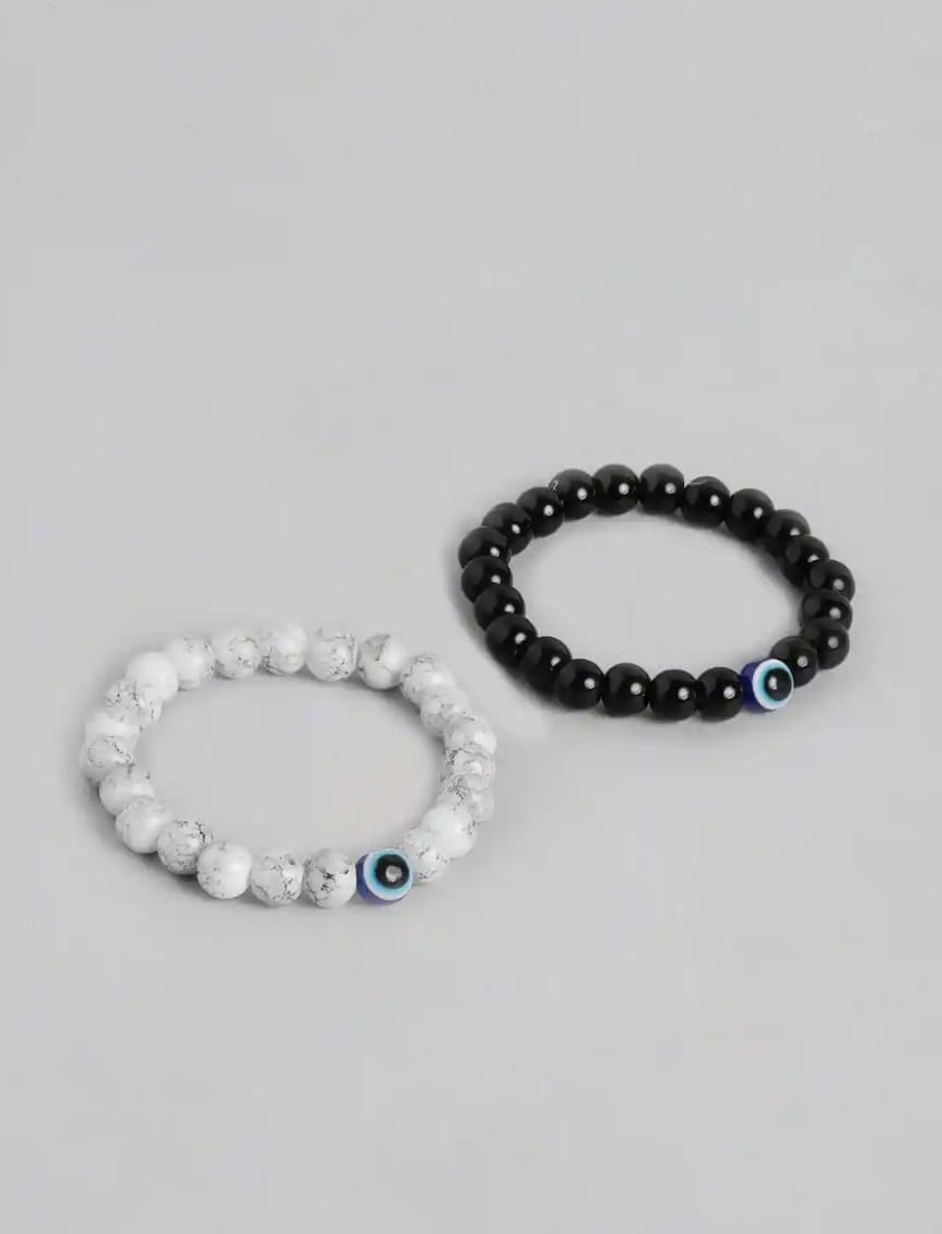 Men’s Beaded Bracelet Set (Black & White Stone Combo) - Image 5