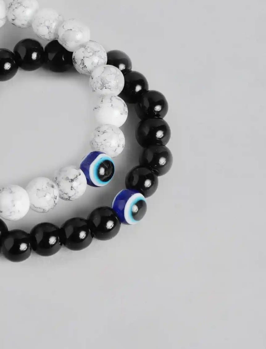 Men’s Beaded Bracelet Set (Black & White Stone Combo) - Image 3