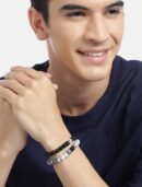 Men’s Dual Tone Beaded Bracelet Set (Black & Marble Finish)