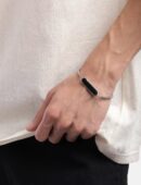Men’s Black Bar Chain Bracelet (Minimal Silver Tone)