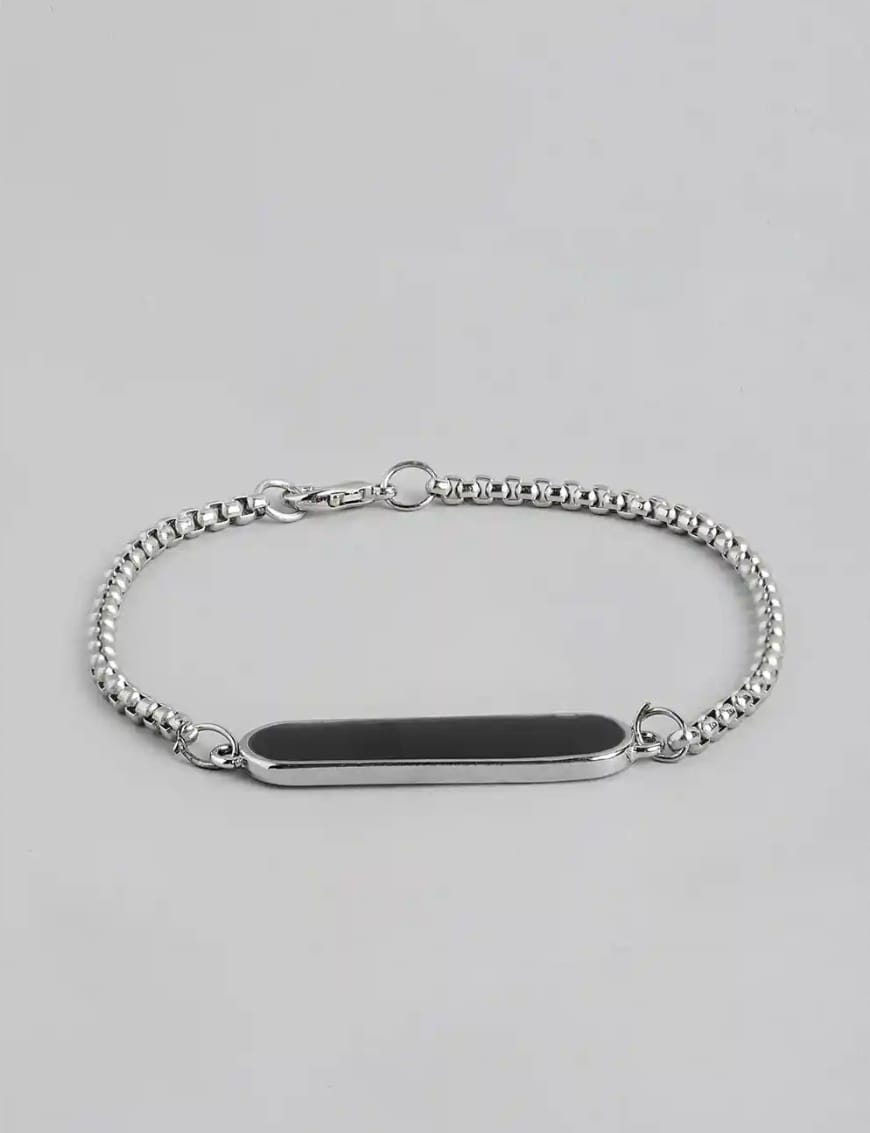 Men’s Black Bar Chain Bracelet (Minimal Silver Tone) - Image 6