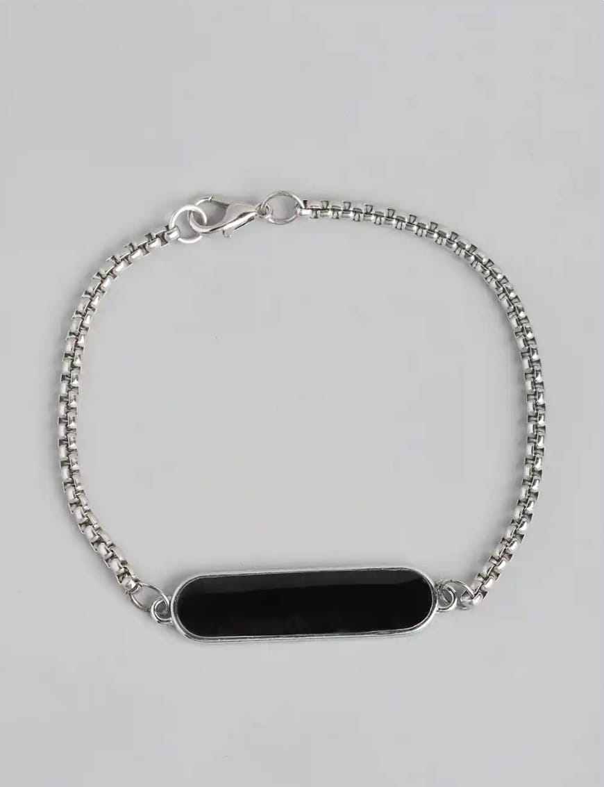 Men’s Black Bar Chain Bracelet (Minimal Silver Tone) - Image 2