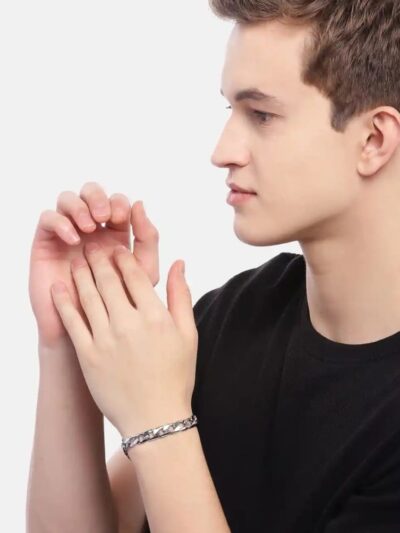 Men’s Slim Cuban Link Chain Bracelet (Silver Tone)