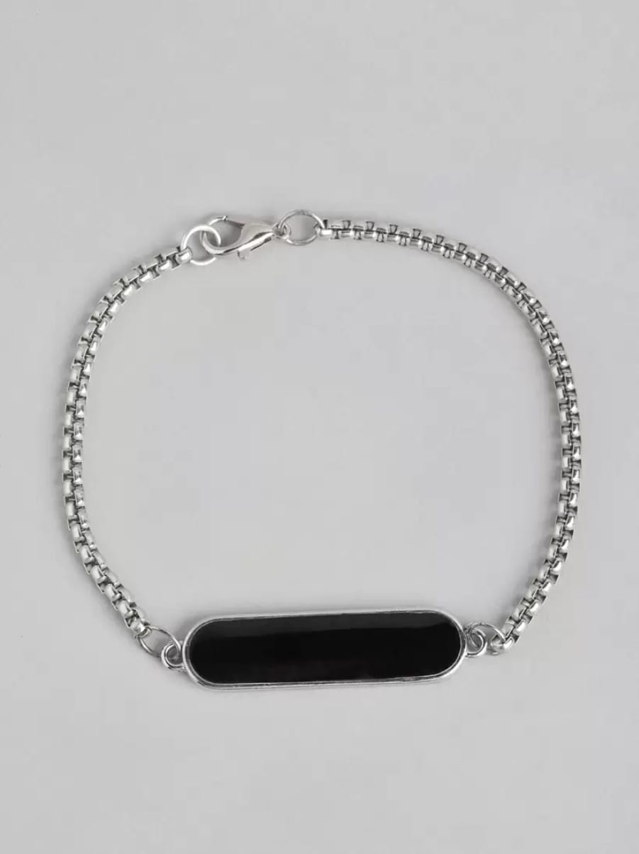 Unisex Silver Plated Stainless Steel Black Stone Link Bracelet – Stylish Fashion Jewelry - Image 5