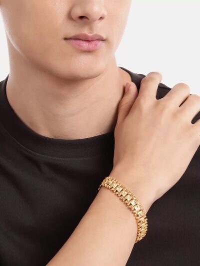 Unisex Gold Plated Stainless Steel Beaded Link Chain Bracelet – Stylish Fashion Jewelry
