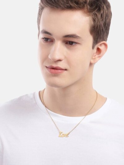 Unisex Gold Plated Stainless Steel Love Letter Pendant Necklace with Chain – Stylish Fashion Jewelry